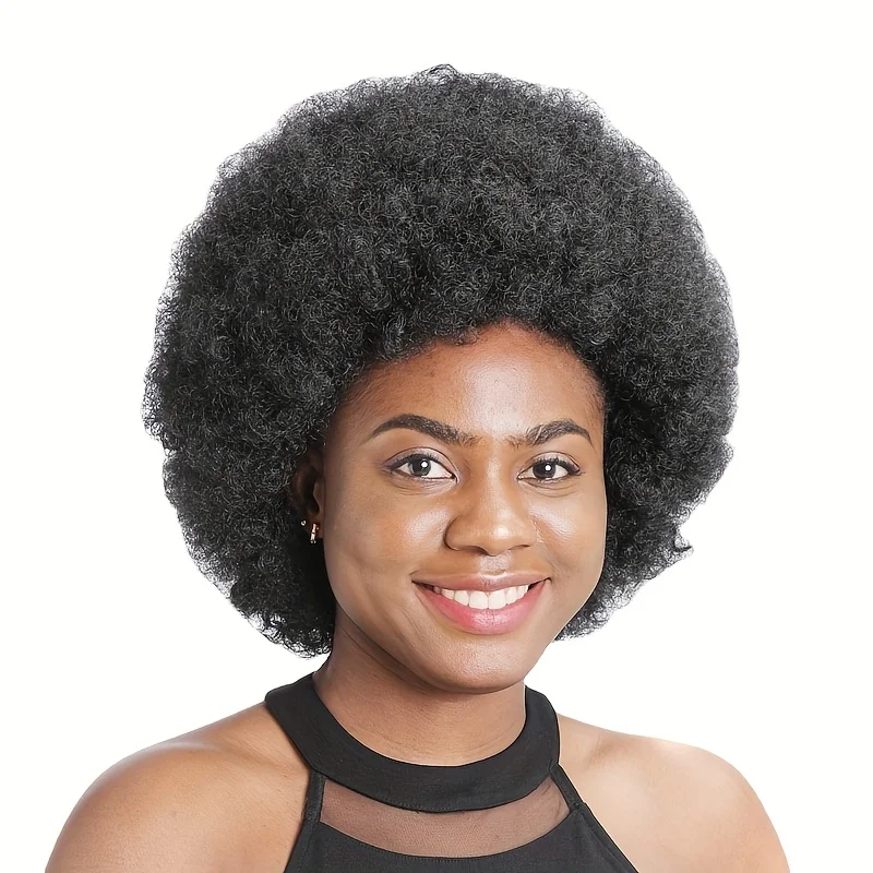 Perruque Afro Funky pour Femme, 100% Matériau en Fibre de Haute Qualité, Postiche Bouclée Nouée Sans Colle, Voltage Doux, Roleplay, 1Pc