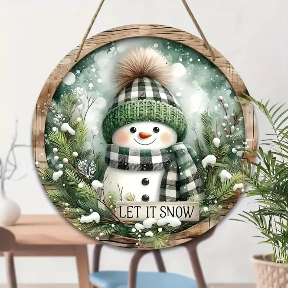 Bezauberndes kreisförmiges Schneemann-Holzschild, geeignet für Zuhause, Wohnzimmer, Türdekoration |   Ideale Wahl für Weihnachten und Winter