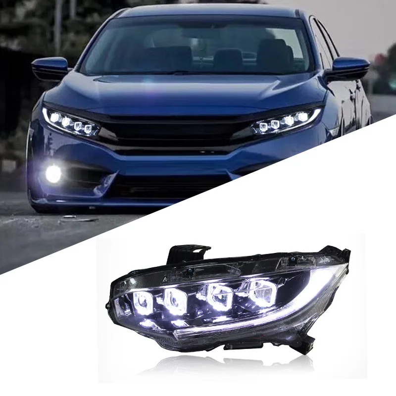 

High Quality Front Lights Plug And Play LED Head Lamps Headlights For Honda Civic 10TH Bugatti Style 2016-2021