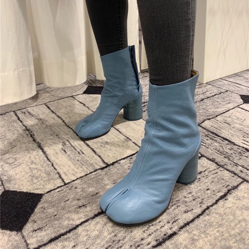 New Tabi Boots For Women Round High Heels Woman Shoes Fashion Split Toe Ankle Boots Women Botas De Mujer Zapatos Mujer