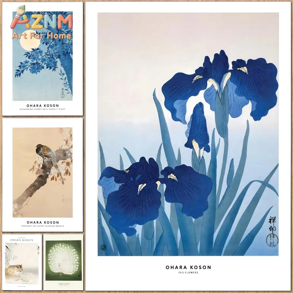

1pc Popular O-Ohara Koson Art Poster HD Waterproof Self-Adhesive Wall Art Multi-Scene Application