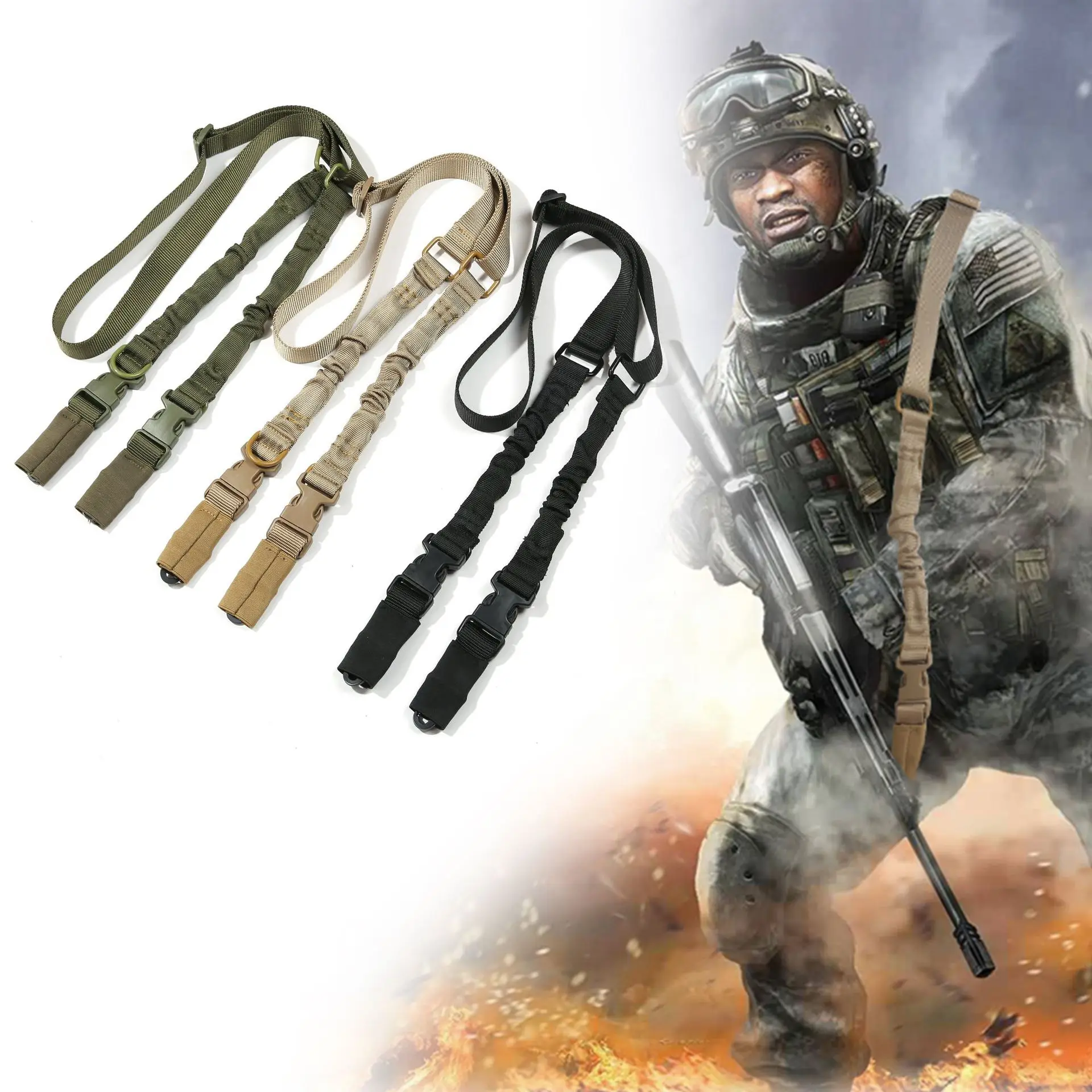 Two Points Rifle Sling with Length Adjuster Traditional Sling with QD Metal Hook for Outdoor Tactical Sling Shoulder Straps