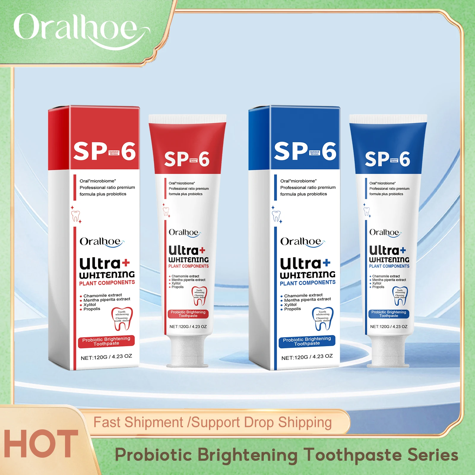 

Зубная паста Oralhoe Sp-10 Пробиотическая зубная паста для удаления пятен налета Свежее дыхание W-отбеливание зубов Гигиена полости рта Чистый продукт для ухода за зубами 100 г