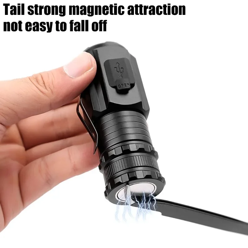 Powerful Mini EDC LED Flashlight 18350 Aluminium Alloy Bright Torch USB Rechargeable Torch Camping Lantern with Power Indicato