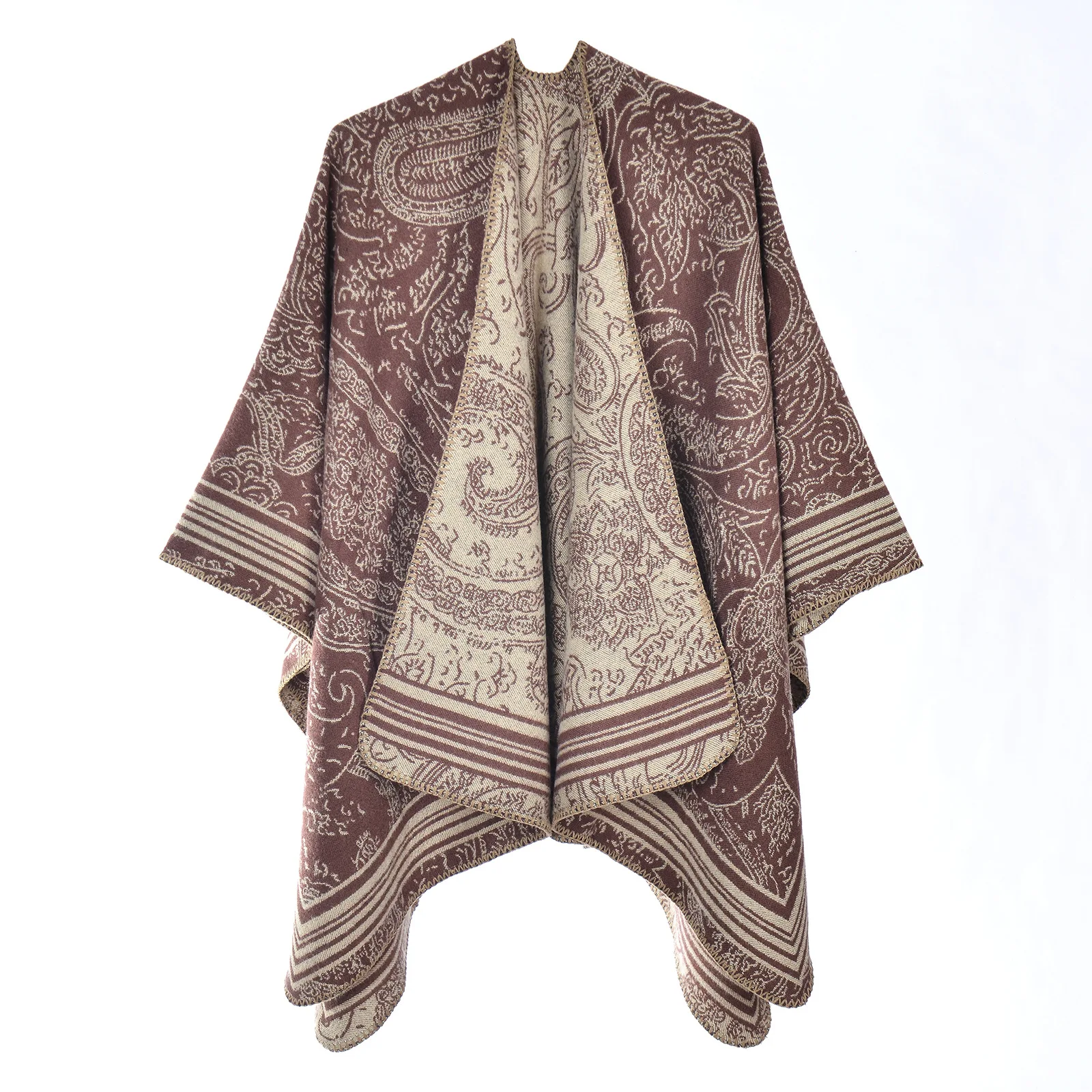 Warm Faux Cashmere Shoulder Wrap with Large Copra Flower Pattern for Women Ethnic Style Outerwear Scarf for Autumn And Winter