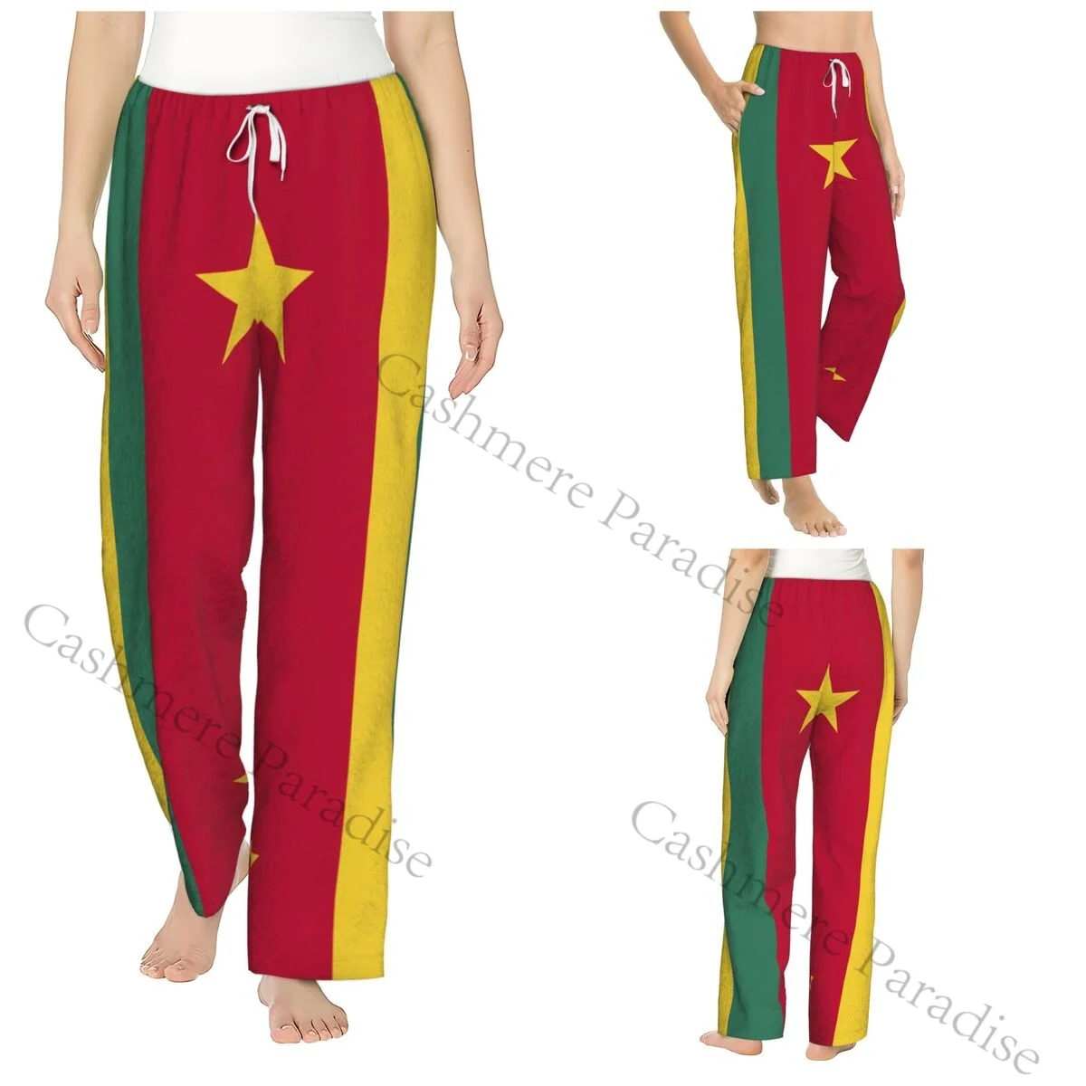 

Cameroon Flag Flannel Pajama Pants for Women Soft Warm Sleep Pants with Elastic Waistband