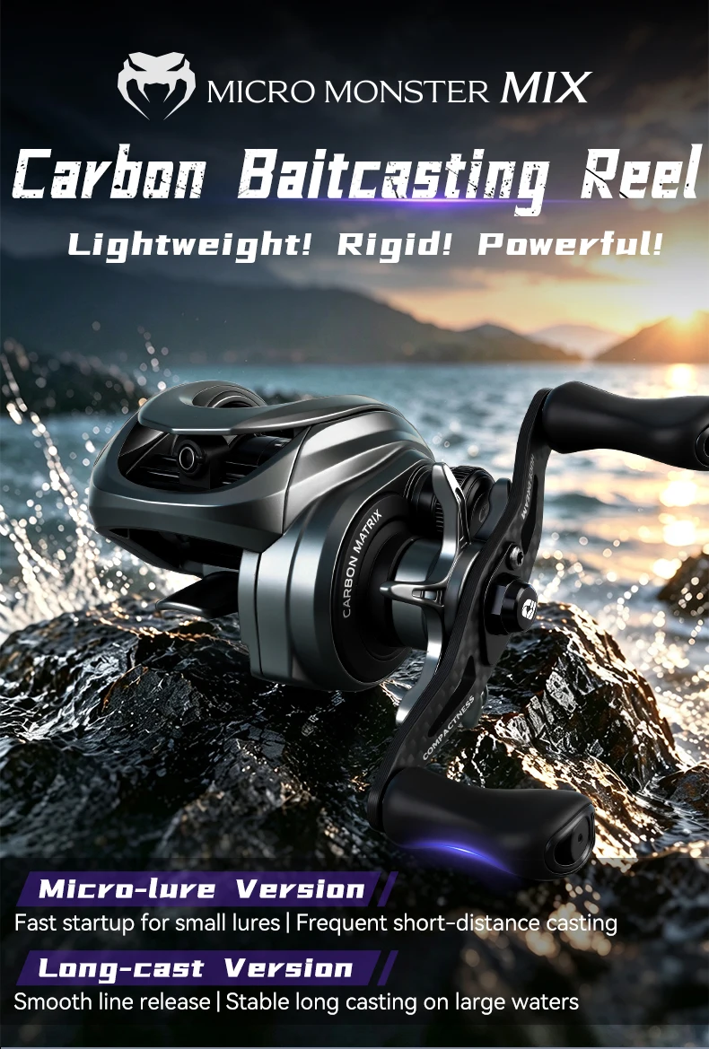 KINGDOM Carbon Micro Monster Mix Baitcasting-Rolle 128g Übersetzungsverhältnis 7.6:1 8.6:1 Casting-Rolle 4KG Max. Bremskraft Angelrolle Angelzubehör – Detail 1