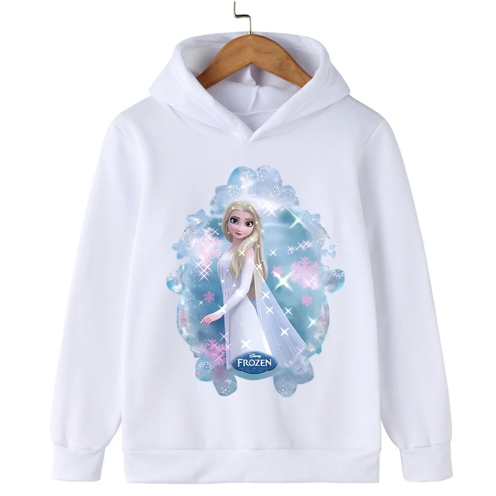 Ice and Snow Romance Cartoon Printed Hoodie 2-14 Year Old Sweatshirt Spring Long sleeved Girls and Boys Casual Clothing Children