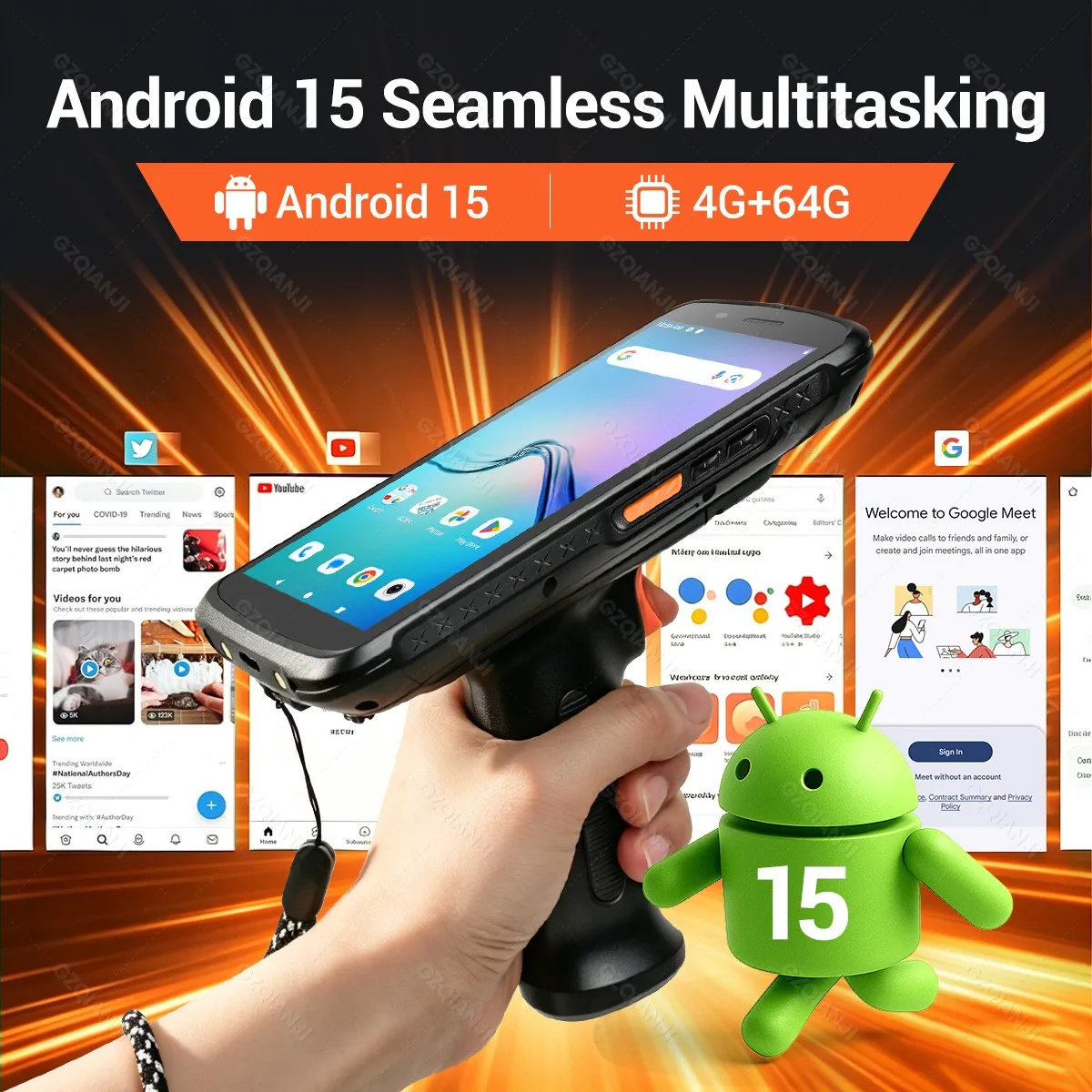 Rugged PDA Android 15 Handheld Terminal Portable Data Collector 1D 2D Barcode Zebra 4710 Scanner NFC 4G+64G