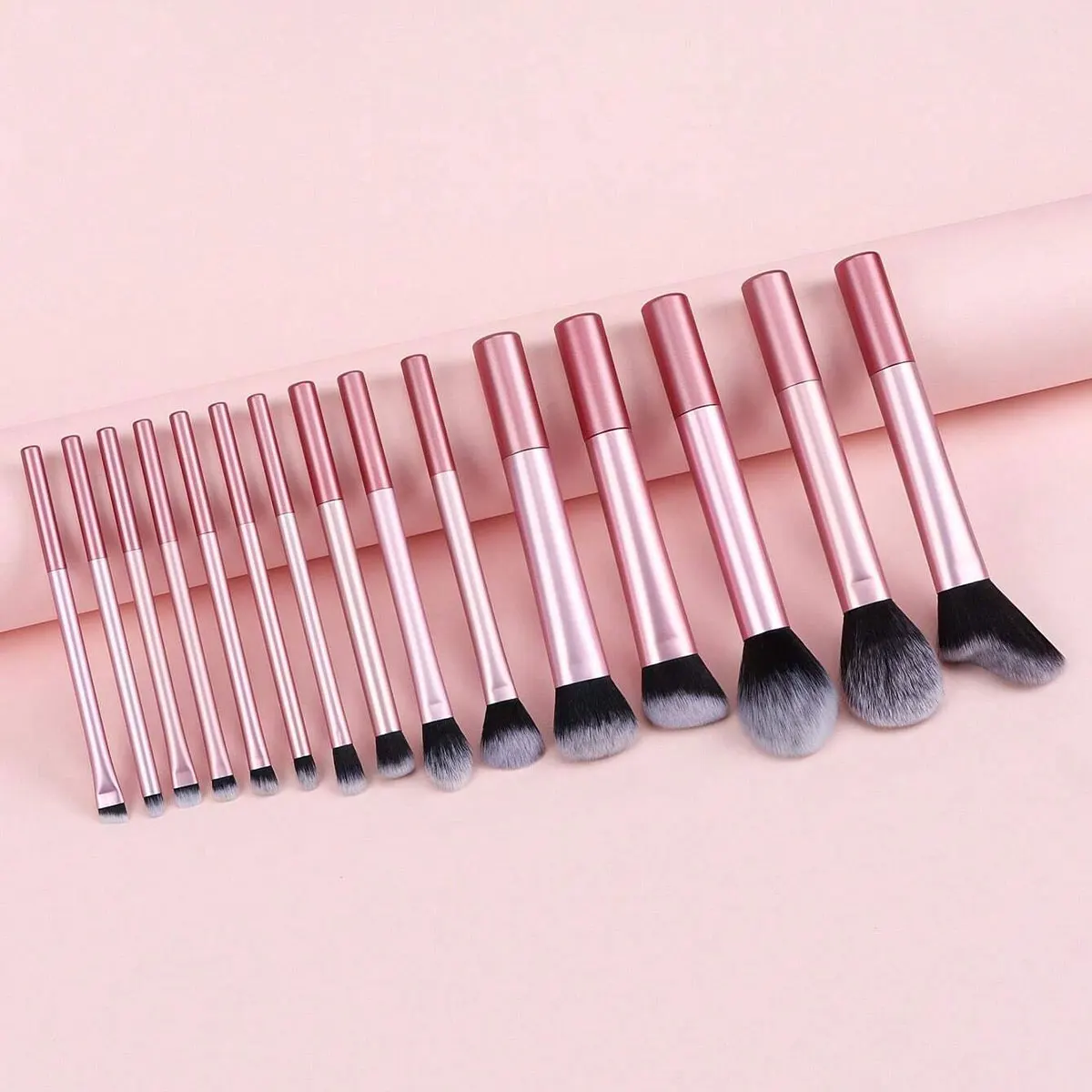 Set di pennelli per trucco professionale rosa da 15 pezzi, incluso pennello per fard, pennello per cipria, pennello per correttore, pennello per ombretto, viaggio completo