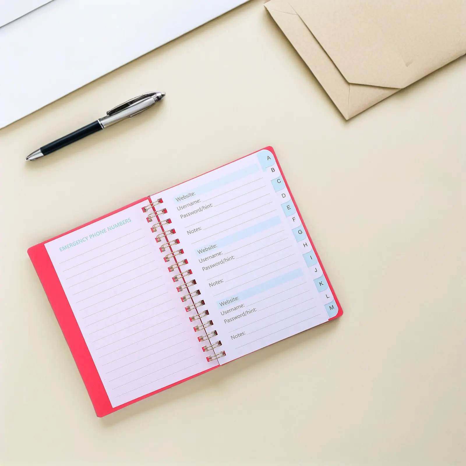 Password Book Spiral A6 Hardcover Alphabetical Tabs Password Keeper Book Small Address Organizer Journal for Websites and Notes
