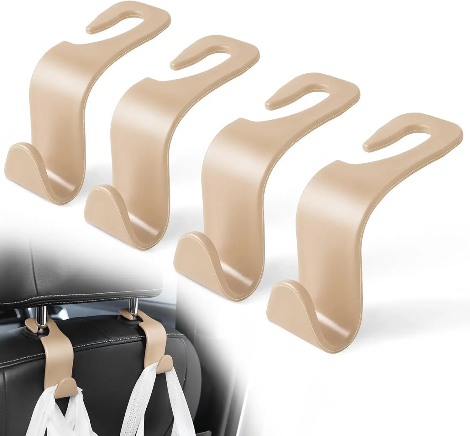 

Headrest for Car, Back Seat Organizer Black Leather Hanger Holder , Interior Car Accessories for Hanging Purses Bags , 4 Pack