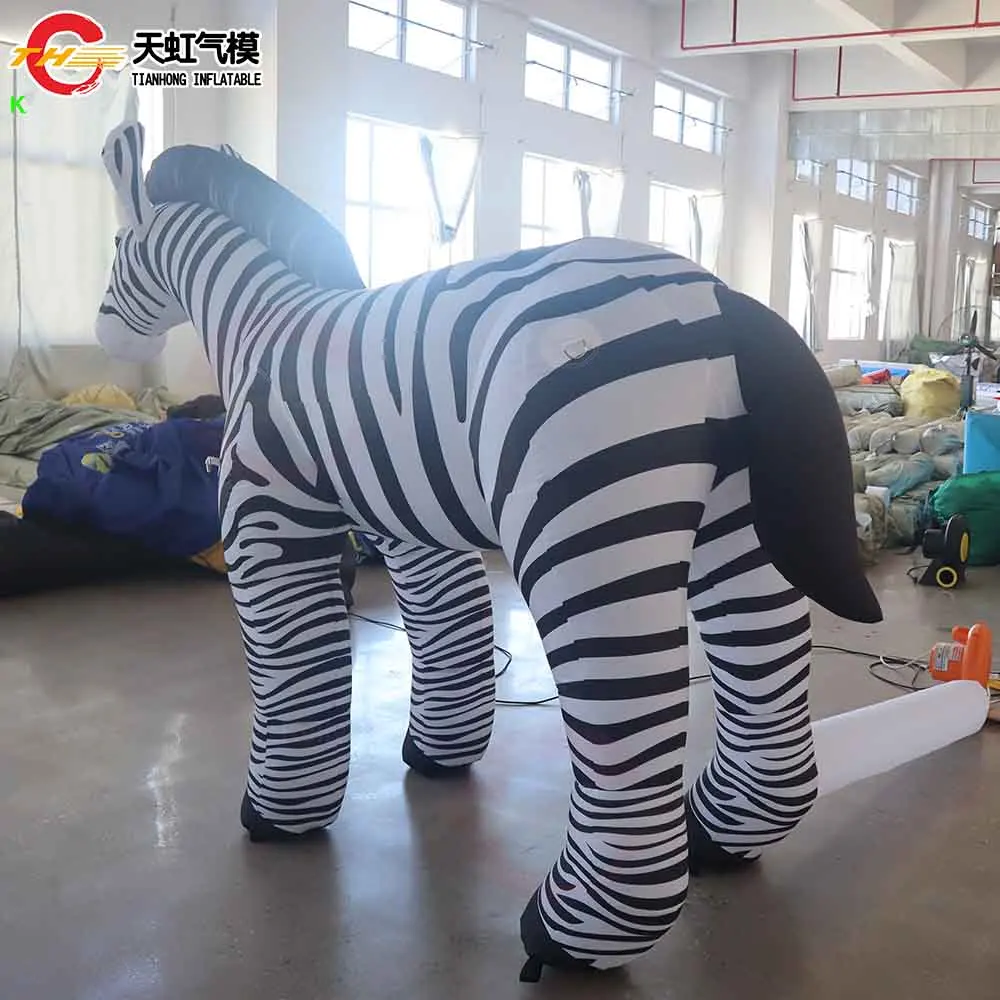Modelo de zebra inflável em tamanho real, envio rápido, feito sob encomenda, réplica de animal inflável, soprador de ar com ventilador grátis