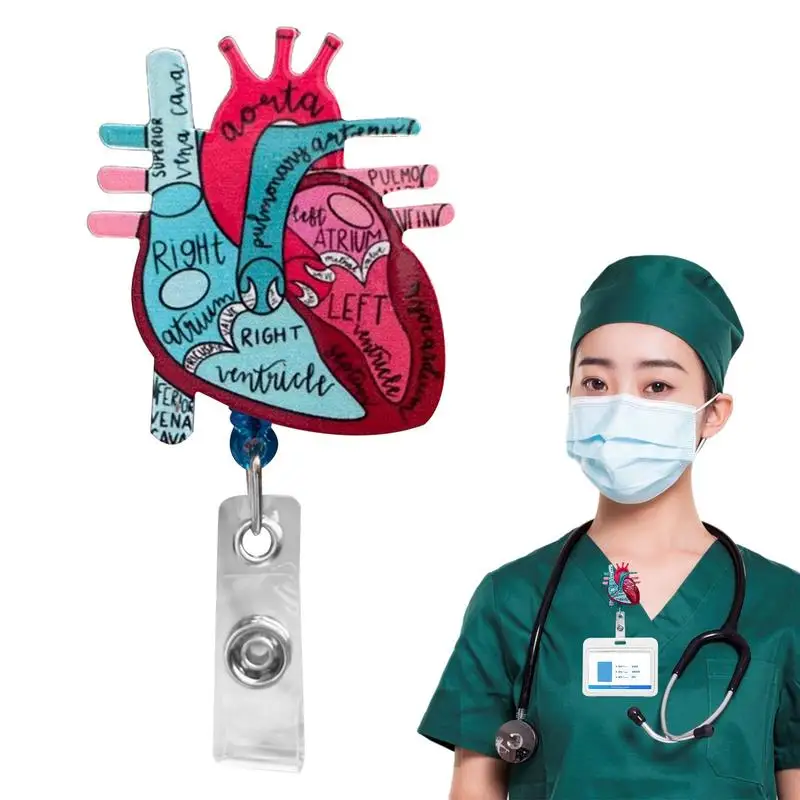 Cardiac Nurse Card Holder ID Name Card Reel Holder Heart Anatomy Nursing Phlebotomy ID Clip For Teacher Doctor RN Nurse