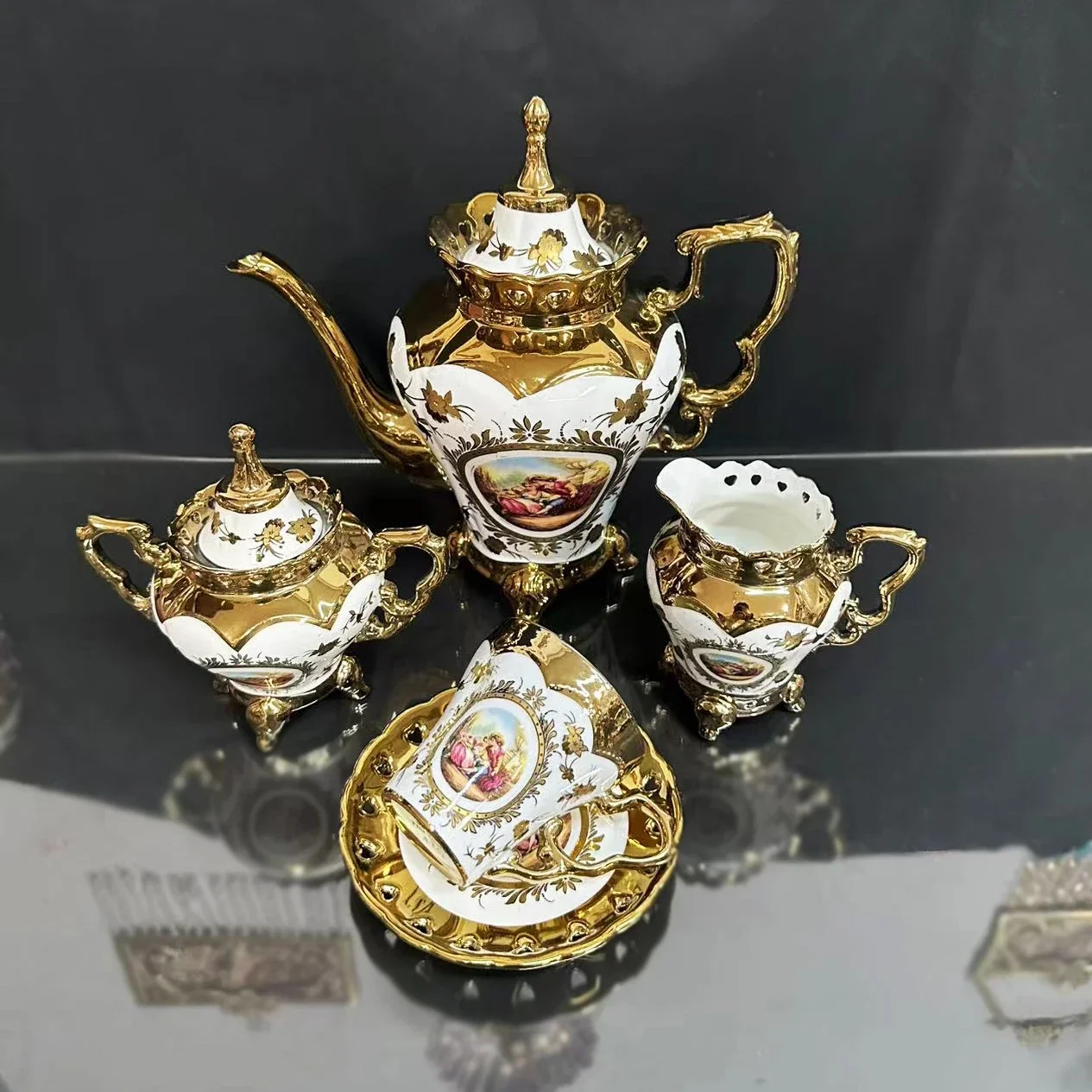 European style coffee cup set afternoon tea set European style small luxury gold-plated ceramic teapot water cup