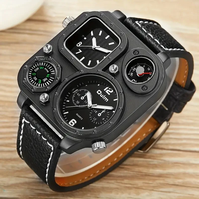 Men's Black Sports Watch - Square Dial with Dual Time Zone Display - Stylish Business Casual Versatile Street Style, Suitable for Young Men, Full of Street Coolness, Perfect for Gift Giving