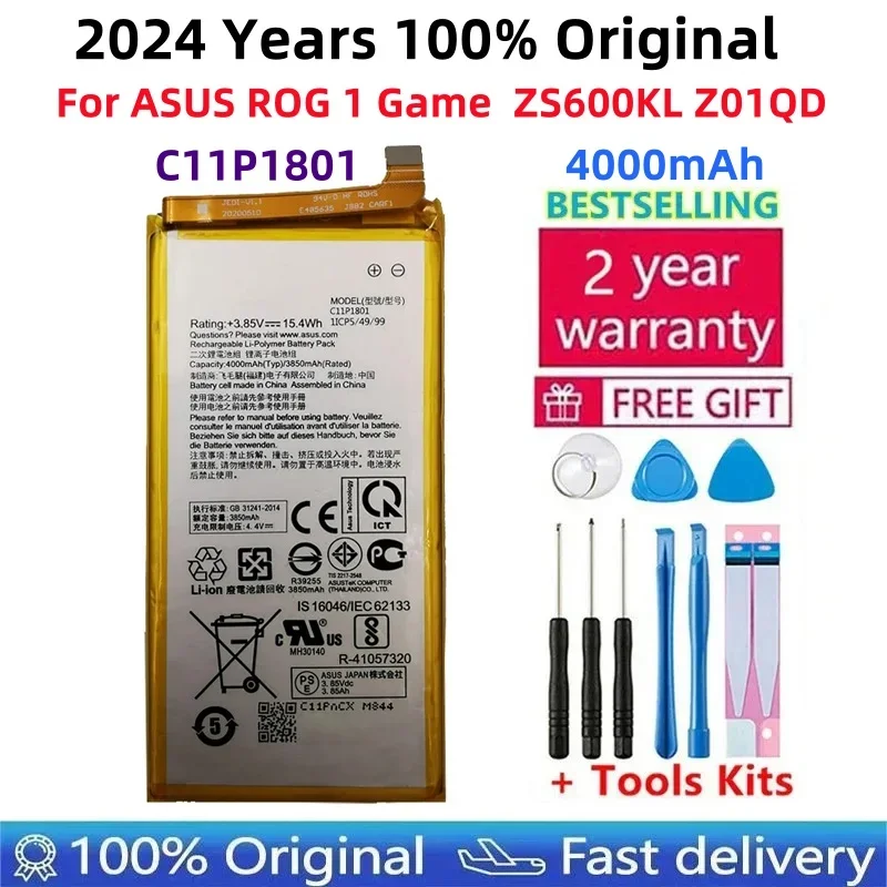 100% Original High Capacity C11P1801  Phone Battery For ASUS ROG 1 Game ZS600KL Z01QD Phone 4000mAh Batteries Bateria