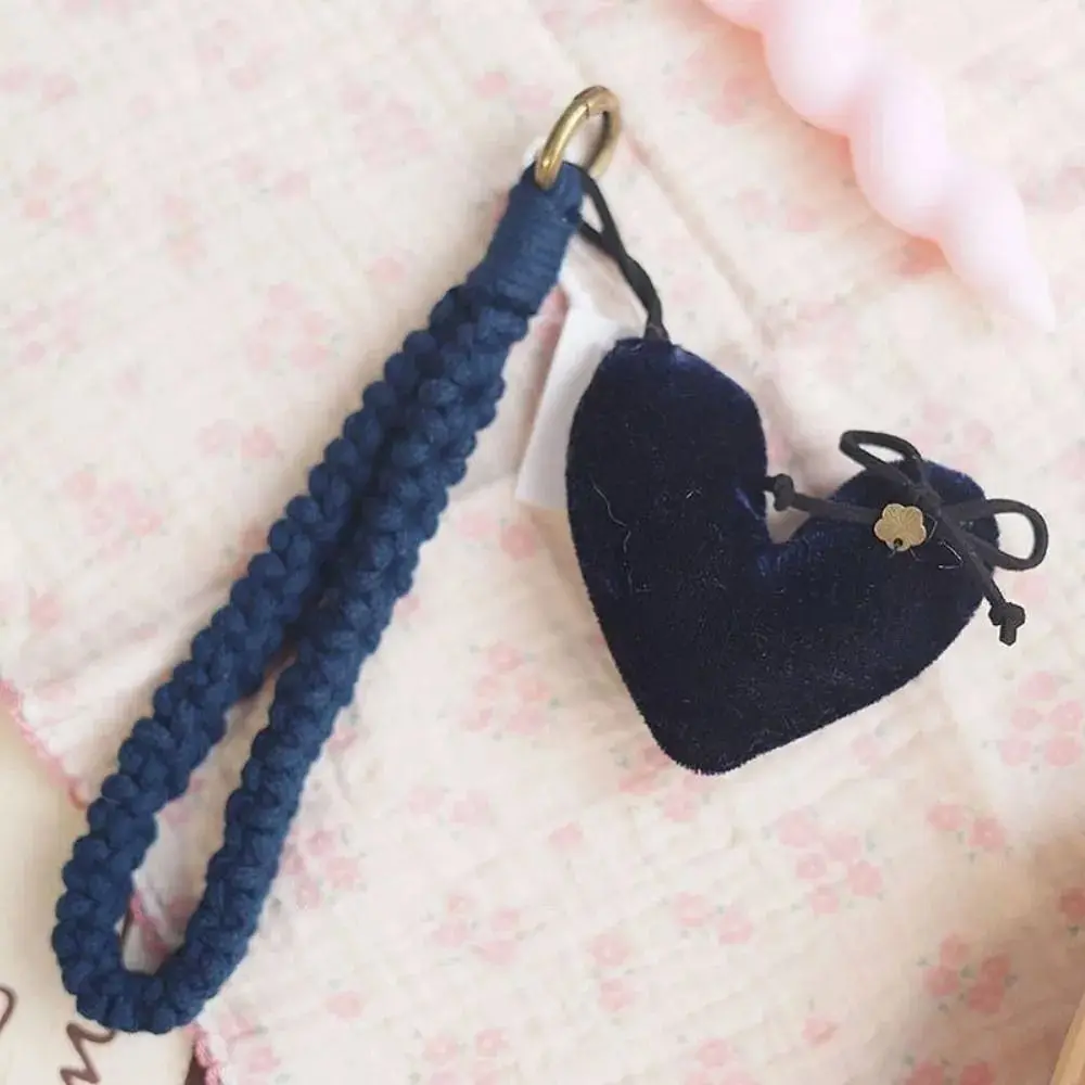 Retro Heart Shape Heart Braided Keychain DIY Velvet Bag Charms Hand-woven Soft Bag Pendant