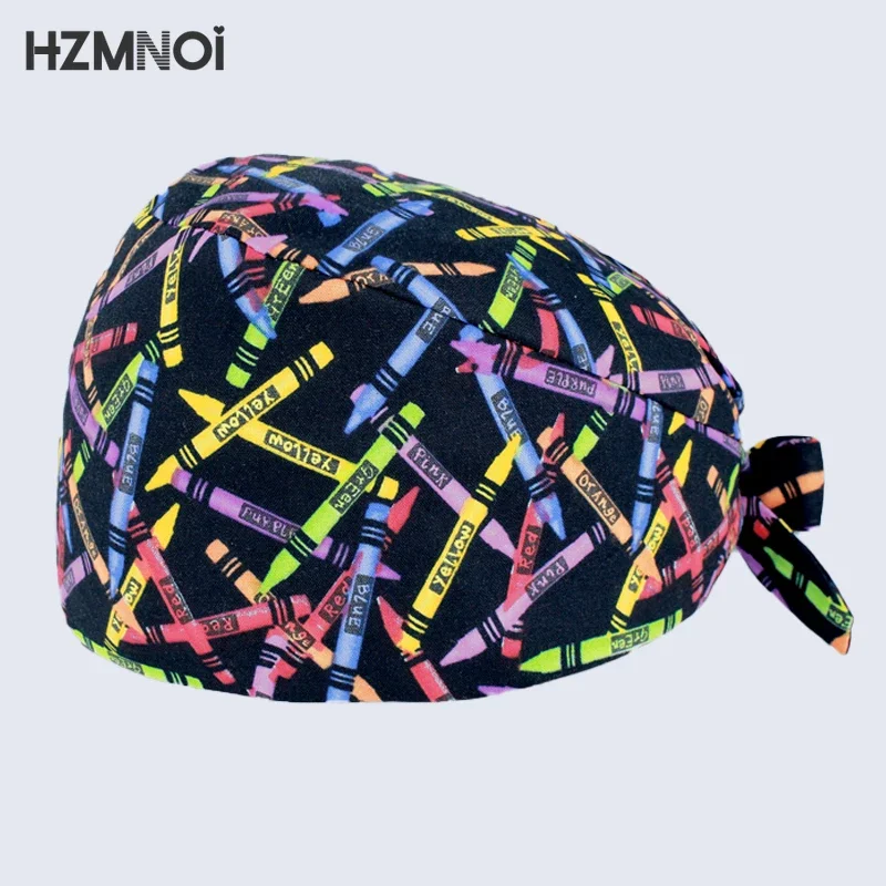 Gorro Clínicos Cartoon Printing Scrubs Caps Surgery Hat Men Nurse Scrubs Cap Pet Clinic Work Hat Medical Scrub Hats scrub cap