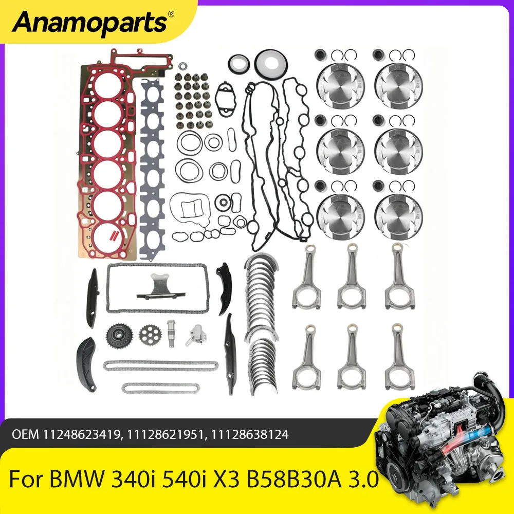 محرك إعادة بناء طوقا المكبس توقيت سلسلة عدة صالح 3.0 L B58 الغاز لسيارات BMW 340i 440i 540i 640i 740i X3 X4 F20 F32 F36 3.0L B58B30A