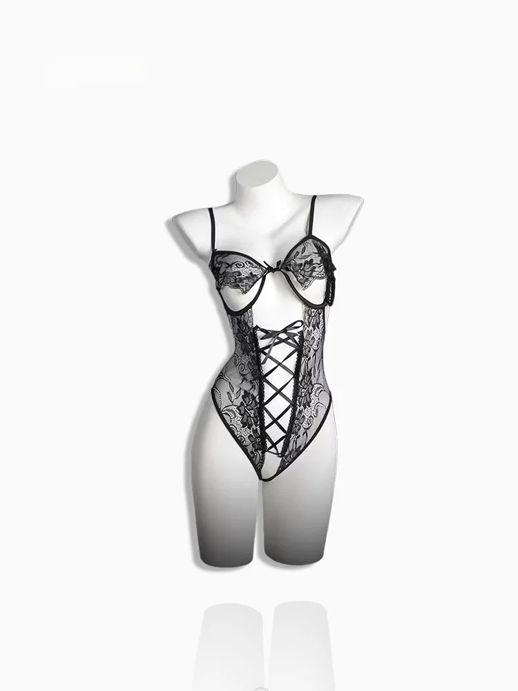 

Original Design FULUOLA Pure Desire Lace Hollow out Bodysuit Set Women's apewear Spwear Straight Cut High Waist orts