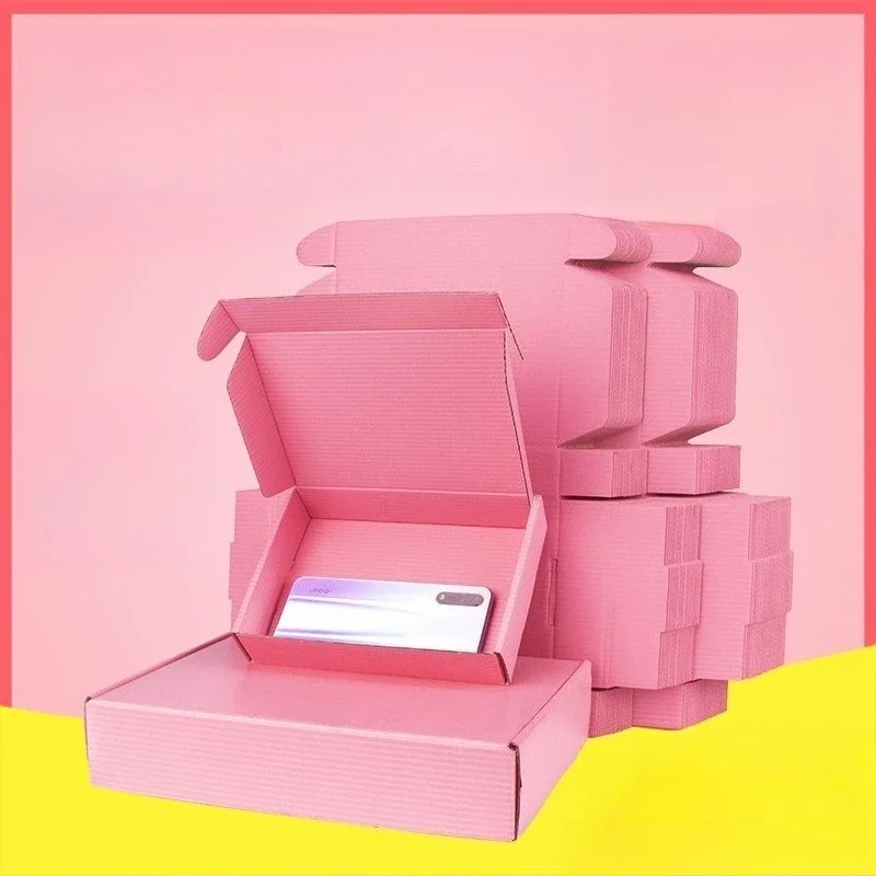 Pink Storage Box 3 Layers of Corrugated Paper Packaging Case for Cosmetics Clothing Express Delivery Transportation Paper Boxes