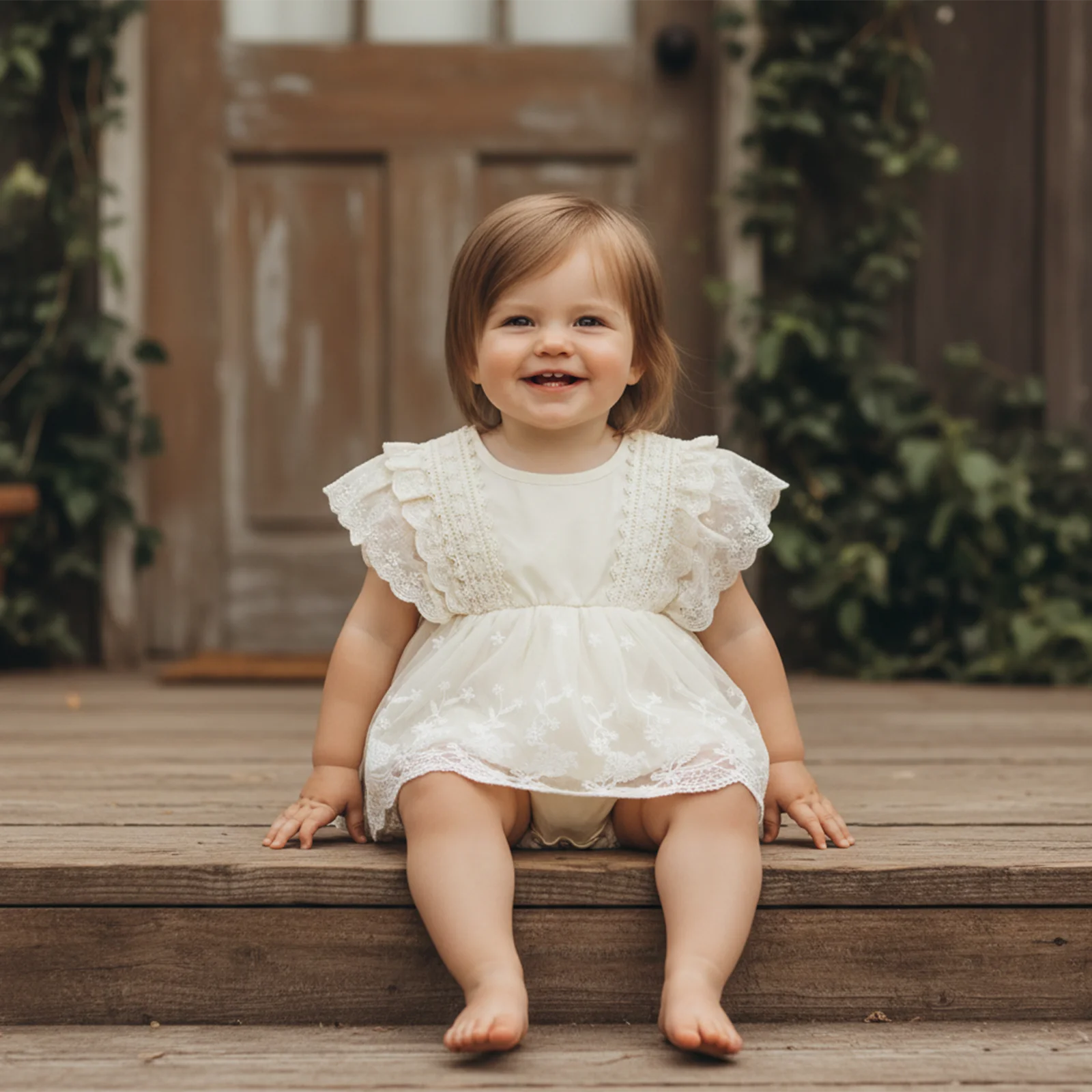 

Кружевной комбинезон для маленьких девочек, модный комбинезон с цветочной вышивкой и рюшами и рукавами-крылышками