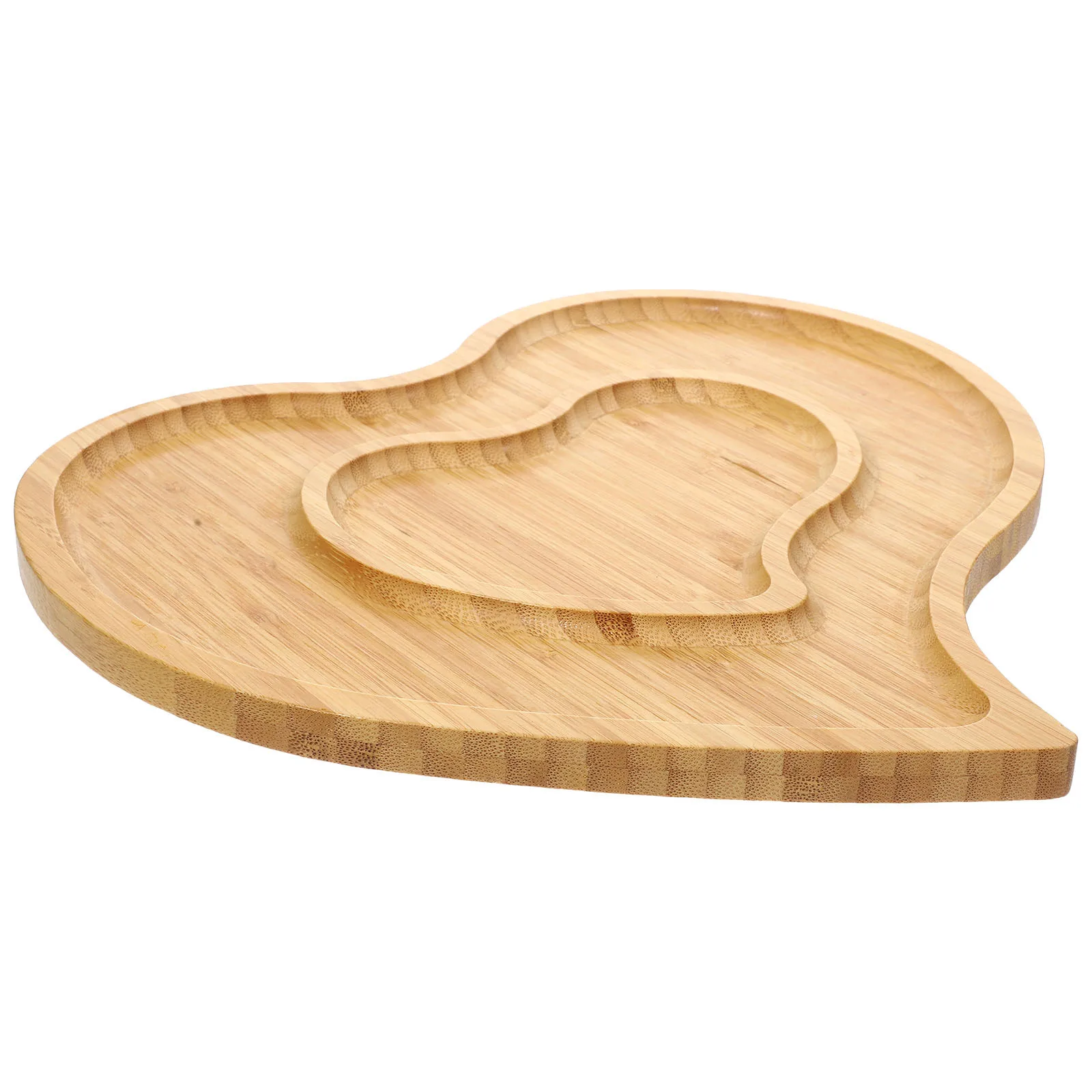 

Double-Layer Bamboo Heart Shape Serving Plate Reusable Snack Storage Tray Multi-Use Dessert Fruit Tray for Kitchen Home