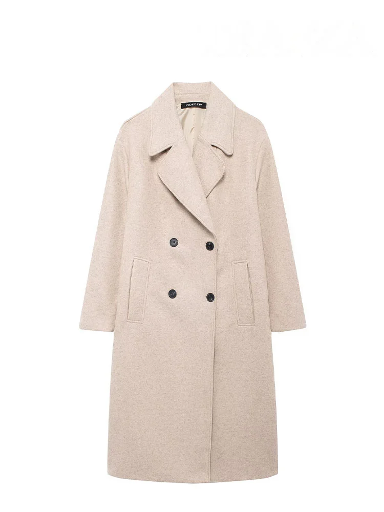 

HH Women Fashion Long Sleeve Lapel Pocket Double Breasted Decorate Coat Jacket Female Chic Solid Loose Slim Warm Overcoats