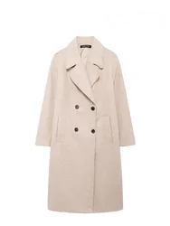 HH Women Fashion Long Sleeve Lapel Pocket Double Breasted Decorate Coat Jacket Female Chic Solid Loose Slim Warm Overcoats
