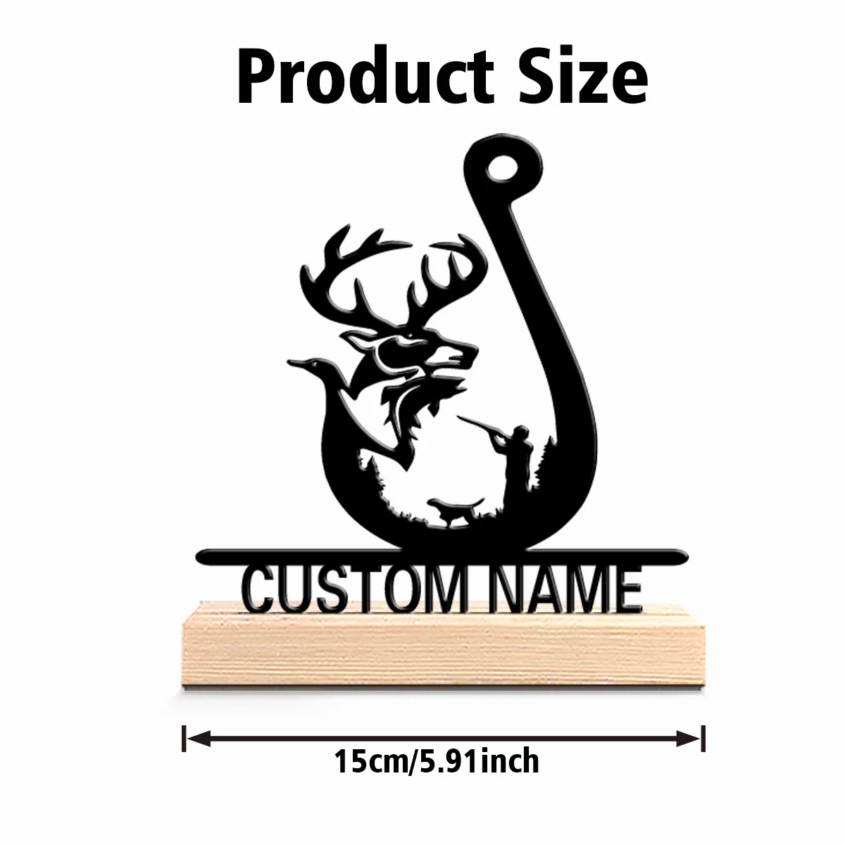 1pc New Design Personalized Custom Fishing Metal Statues Fishing Enthusiast Gift With Wooden Stand Suitable For Office Bedroom - view 2