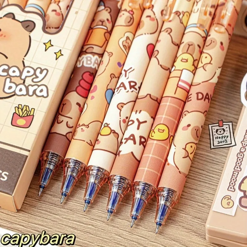 34 Stück/Set süßer Capybara löschbarer Gelstift, 0,5 mm blaue Tinte, einziehbar/feiner Punkt, geeignet für Schulbedarf, Büro, Lehrer, Geschenke