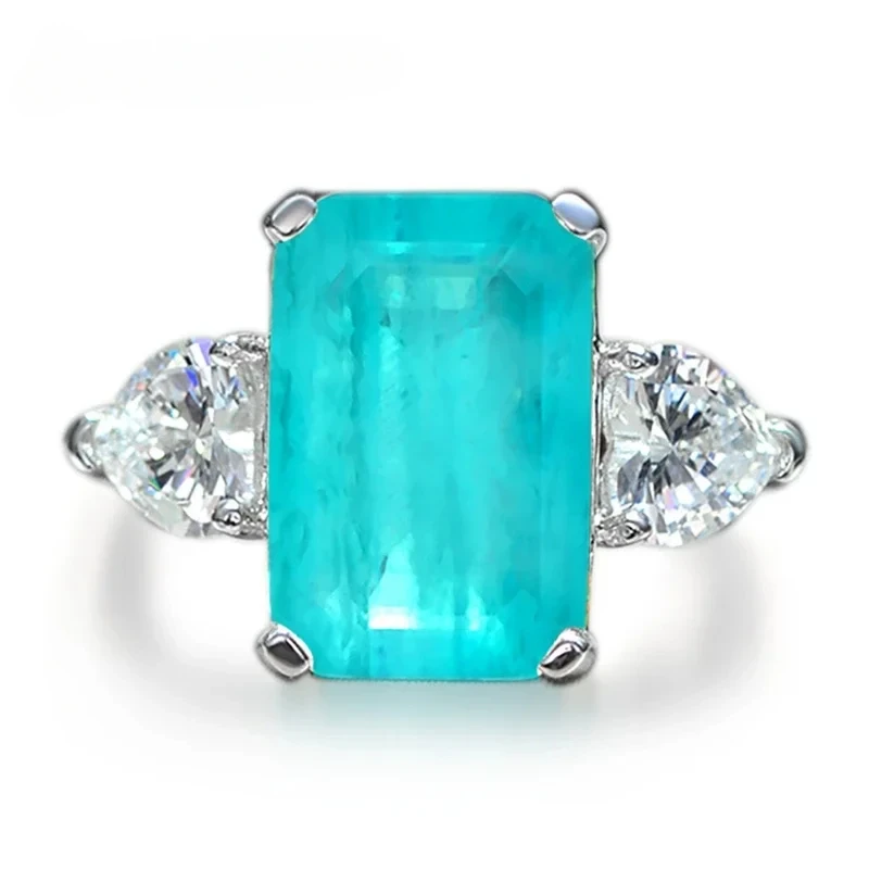 

Silver 5CT 8*12MM Paraiba Tourmaline Gemstone Ring for Women Men Anniversary Party Fine Jewelry Gift