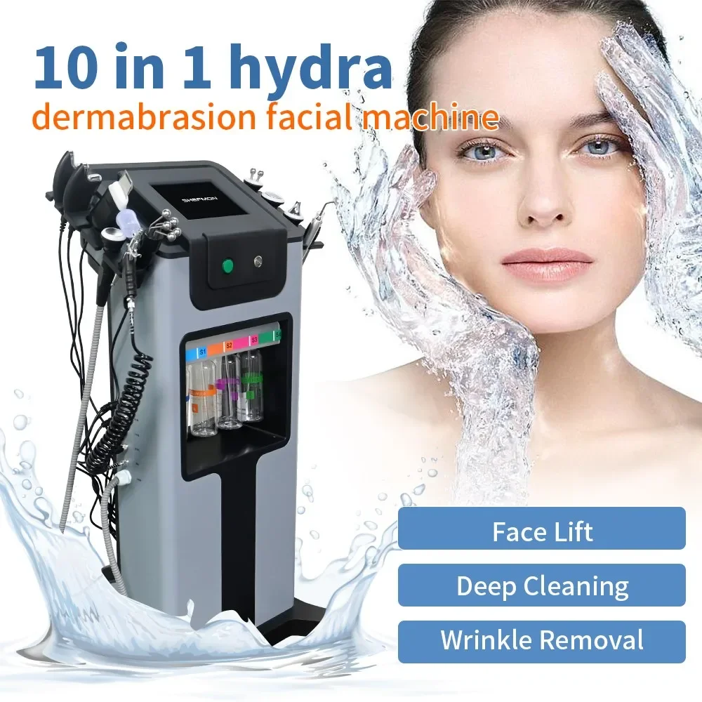 ล่าสุด 10 IN 1 Hydro Dermabrasion Aqua Peeling Ultrasound Facial Care ออกซิเจนฉีดฟื้นฟูผิว 2024 ความงามเครื่อง