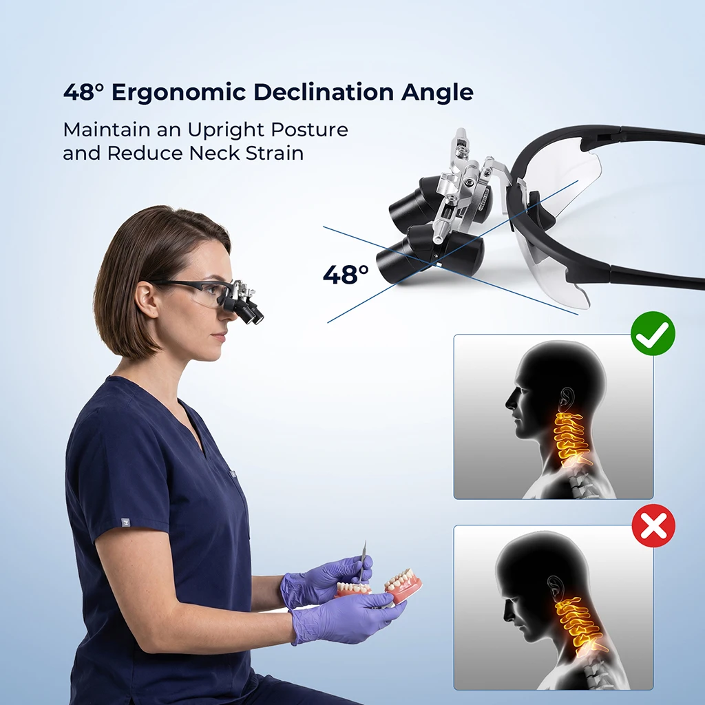 AZDENT Dentallupe mit LED-Stirnlampe Ergonomische Chirurgische Lupenbrille Vergrößerungsgläser 4X/5X/6X – Detail 6