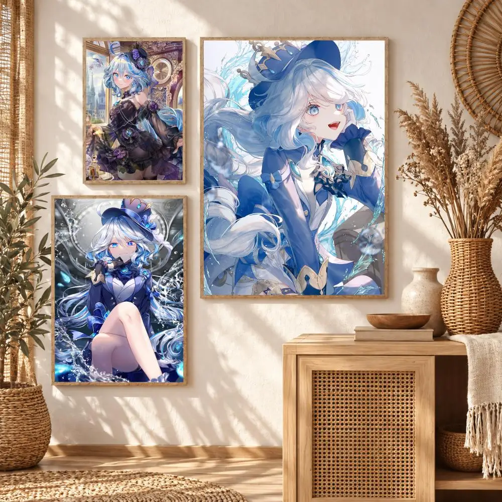 Game Genshin Impact Furina Theatrical Painting Calligraphy Modern Canvas Wall Art Prints for Living Room Decor | Wall Decals
