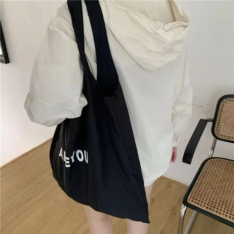 Candy Color Letter Shopping Bags Women Korean Ins Large Capacity Foldable Canvas Bag All-match Sweet Casual Student Bolso Mujer