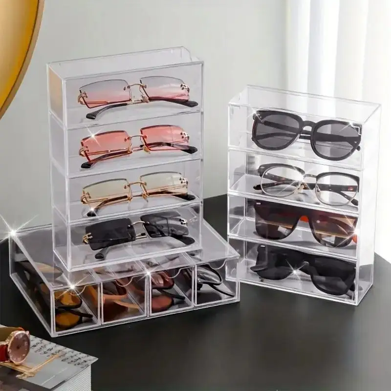 

4-layer Sunglasses Acrylic Storage Box Desktop Drawer Style Sunglasses Display Cabinet Dust-proof Storage Rack Home Storage Box