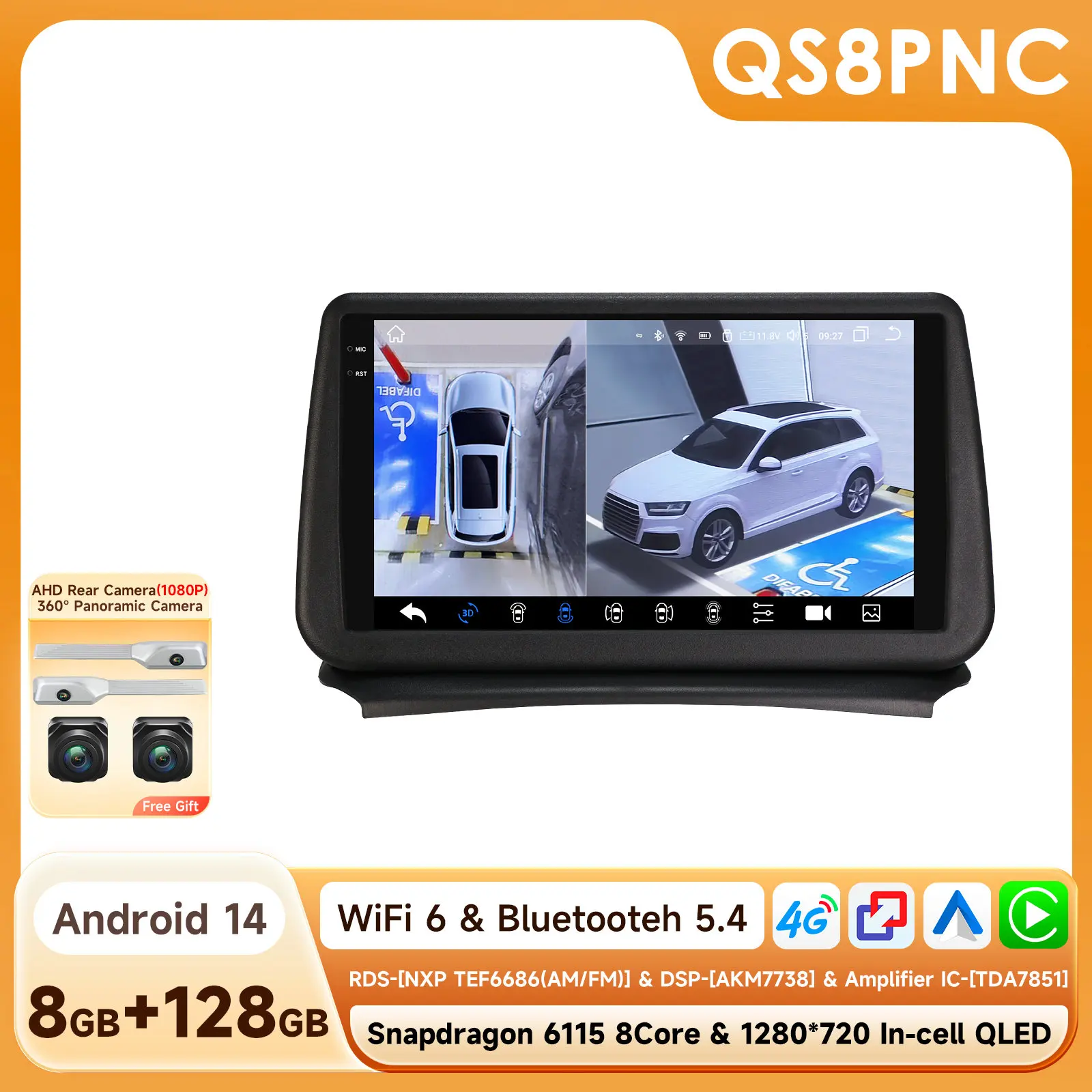 Hizpo 8-Core 2-DIN AI Android 14 autoradio voor Opel Zafira C 2010-2016, multimediasysteem met GPS, 4G, Carplay en 360° camera, aangedreven door Snapdragon 6115
