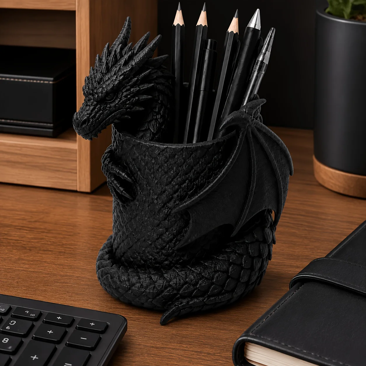 Dragon Pen Holder Fantasy Dragon Figurine Desk Organizer Pencil Container Tabletop Decor Ornament for Office School Home Desk De