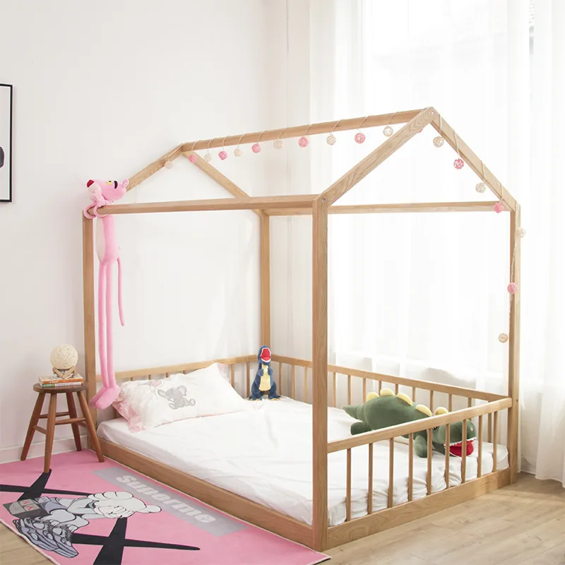 Solid wood children's bed with guardrail creative floor children's room bed tree house