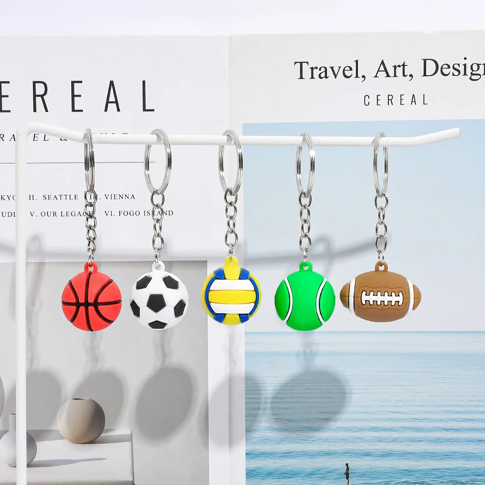 Llavero de PVC con diseño de deportes de simulación: fútbol, baloncesto, voleibol, tenis, rugby. Mini llavero creativo, colgante para bolso, accesorios para coche, regalo 2026