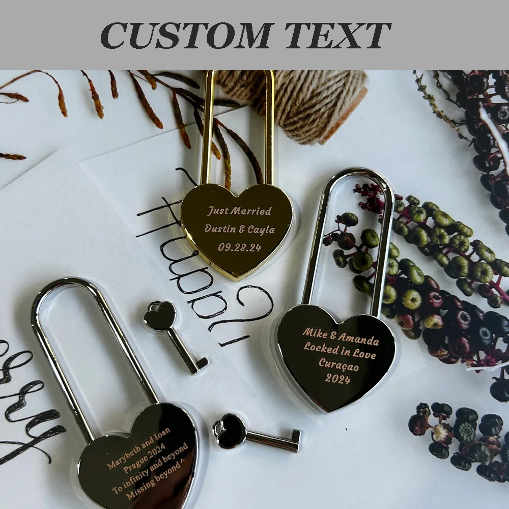 Custom Heart Padlock Personalized Love Lock with Key Wedding Anniversary Valentine's Day Gift Engraving Text Love Promise Lock