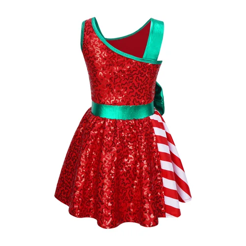 Imagen 2 del producto Disfraz de elfo de Navidad con lentejuelas para niñas, tutú de Ballet para danza, vestido de patinaje sin mangas, leotardo para actuación de fiesta de Navidad y Año Nuevo