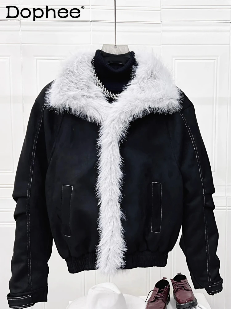 

Men's 2025 Winter New High-End Stylish Faux Fur Collar Parkas Thickened Warm Parkas Male Solid Color Long Sleeve Handsome Coats