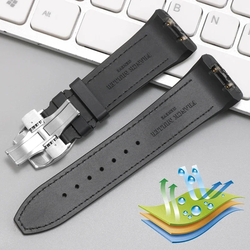 High Quality Nylon Cowhide Silicone Watch Strap 28mm Folding Buckle Watchband for Franck Muller V45 Series Men Watch accessories