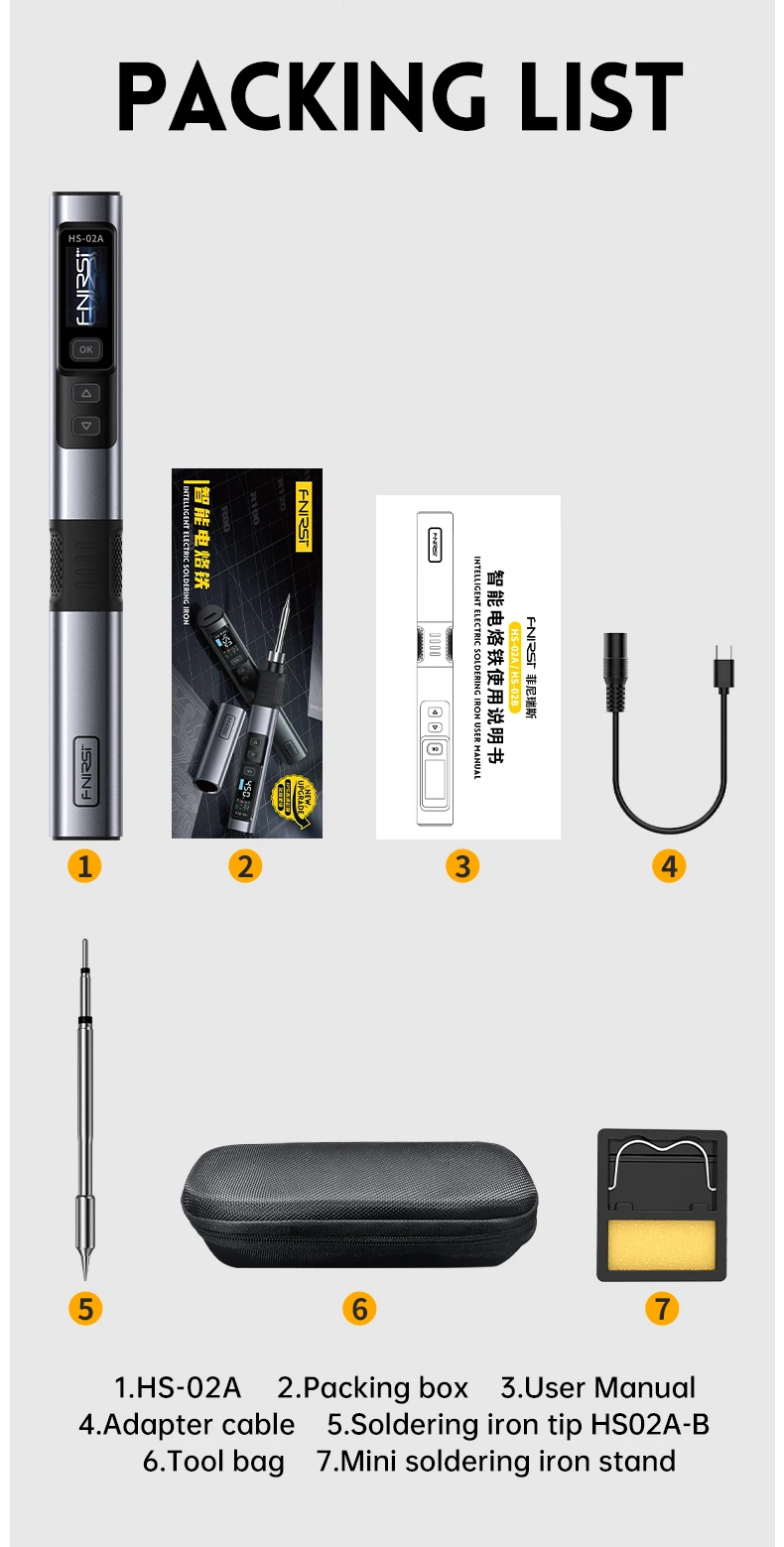 FNIRSI HS-02 Smart Electric Soldering Iron PD 100W Adjustable Constant Temperature Fast Heat Portable Soldering Iron Station Kit