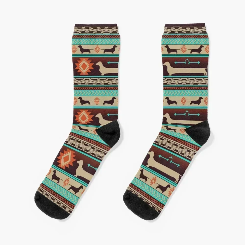 

Boho dogs | Smooth dachshund sunset Socks christmas stocking colored Hiking boots tennis Socks For Women Men's