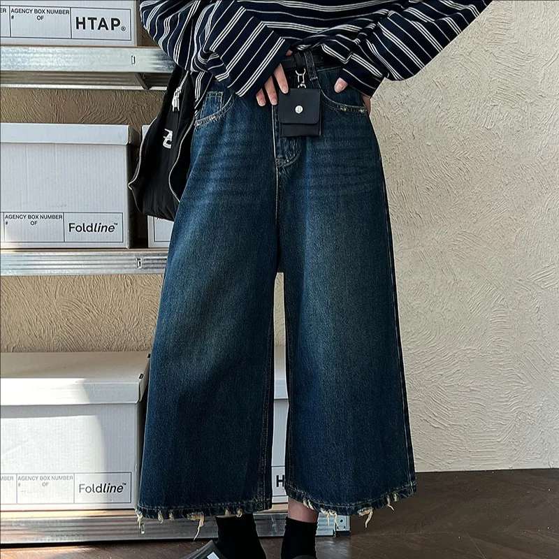 

Осень 2023, новые повседневные потертые свободные джинсы, женские укороченные брюки с высокой талией