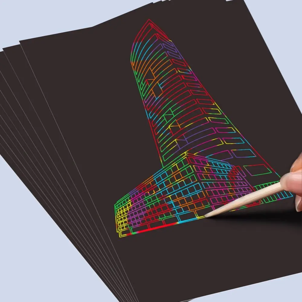 مجموعة بطاقات ورقية فنية للخدش بألوان قوس قزح استنسل جرافيتي ملون مجموعة بطاقات خدش ألعاب تعليمية لوحة رسم ذاتية الصنع